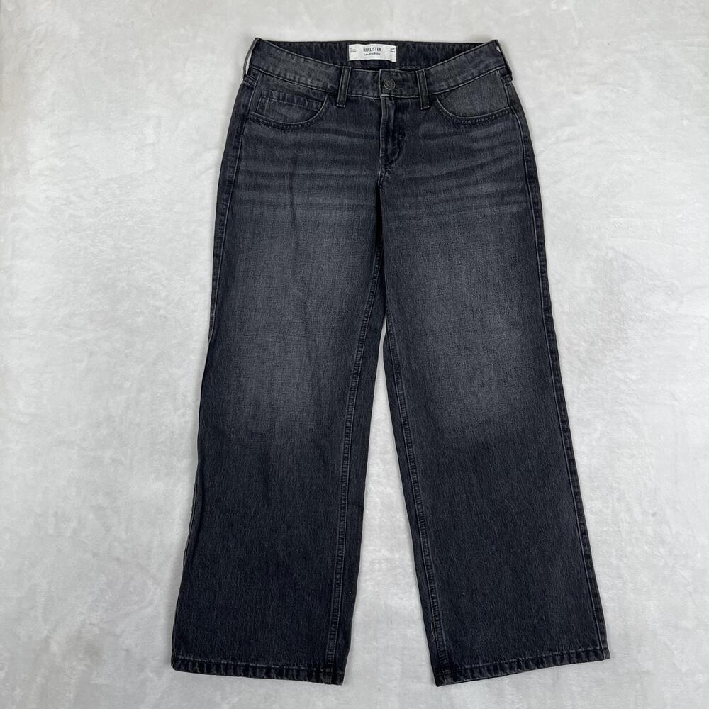 Hollister Low-Rise Baggy Wide Leg Jeans Womens 4 Short Gray Charcoal Denim